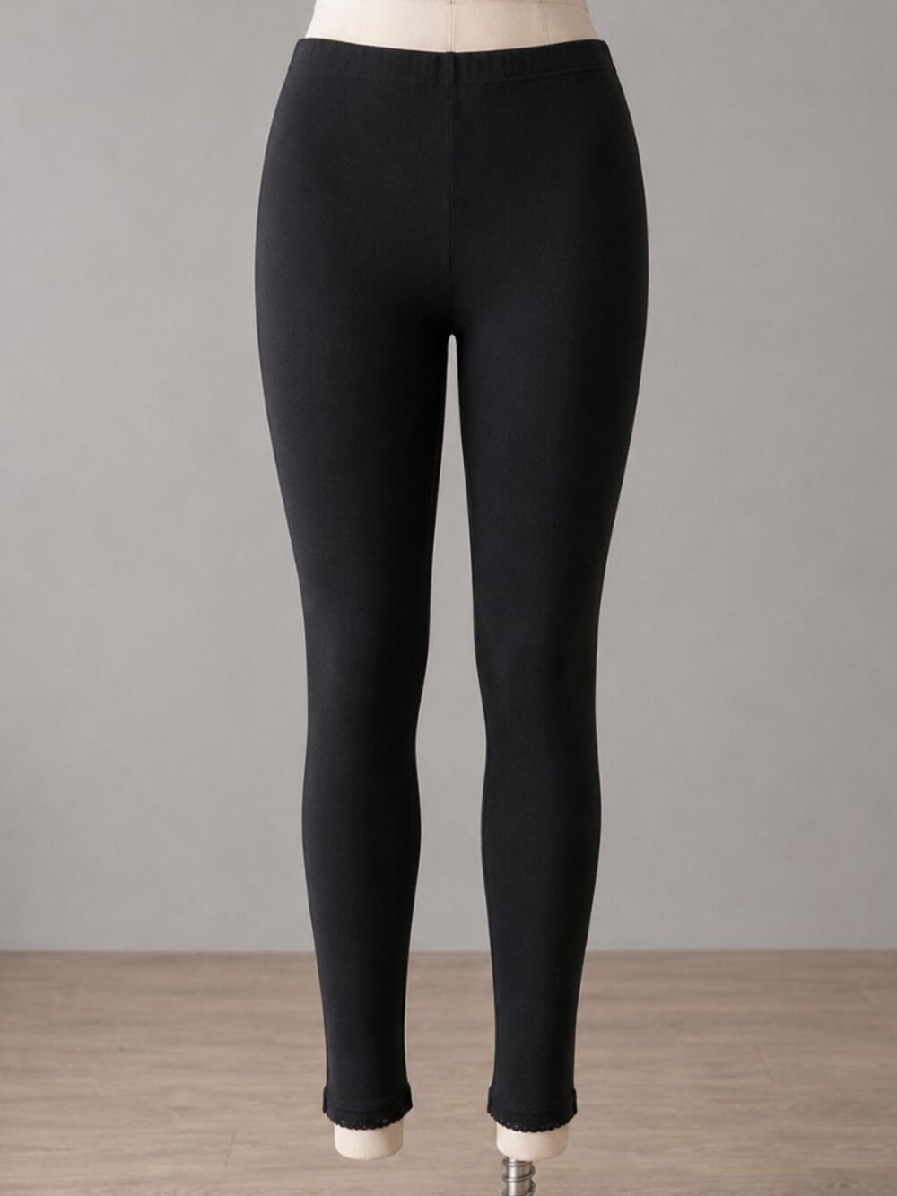 Secret Treasures | Black Leggings or Long Underwear with Lace Cuffs | Sz L